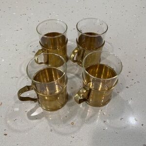 RARE 4 Schott Mainz Jena Glass Tea Mugs with Solid Brass Holders